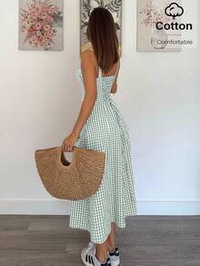 Siren Gaze 女士夏季系带侧开衩格子吊带中长连衣裙 女士夏季服装 女士夏季套装 女士夏季服装 女士加大码太阳裙 女士服装 棉质夏季连衣裙 格纹连衣裙 夏季连衣裙 女士休闲夏季连衣裙 野餐连衣裙 格纹夏季连衣裙 女士夏季连衣裙 绿色 度假 圣诞节 假日度假村 - 薄荷綠 - 查看 4