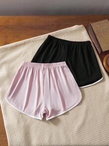 2pcs Women's Casual Sports Contrast Trim Lounge Pants Set - Multicolor - View 2