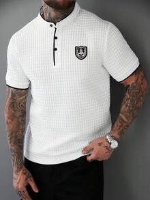 Manfinity CasualCool Men's Contrast Trim Half-Placket Casual Short Sleeve Polo Shirt - White - View 5