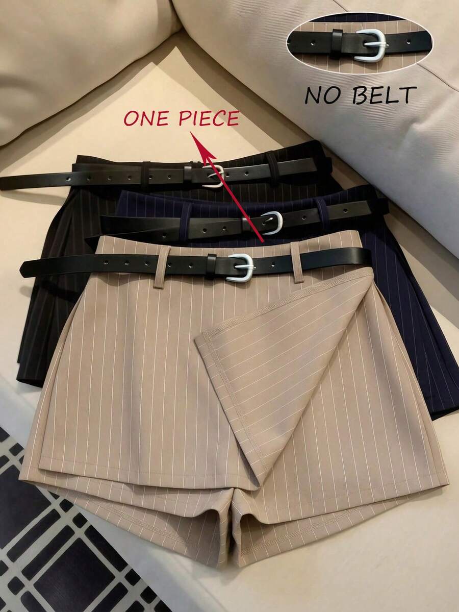 Franclia Maillard 甜辣卡其色竖条纹套装短裙，开衩设计，防走光，适合圣诞节、新年、跨年夜、派对、海滩、优雅休闲场合，也适合女性、情侣、情人节、约会、夏季、2026年毕业季穿着，时尚休闲通勤装、商务办公装、百搭时尚日常休闲装、都市教师职业装。 - 咖啡棕 - 查看 1