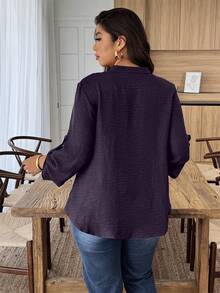EMERY ROSE Plus Size Elegant Sequin Floral Embroidered Front Button Shirt, Autumn - Purple - View 2