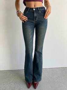 Aloruh Celana Jeans Kasual Musim Panas Wanita dengan Saku Miring, Musim Panas, Musim Semi, Liburan, Celana Jeans Flare Bbl Wanita, Celana Jeans Pinggang Rendah, Celana Jeans Flare Y2k - Biru - View 9