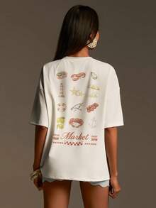 Athîral Women's Casual Round Neck Short Sleeve White Printed T-Shirt, Spring/Summer - White - View 1