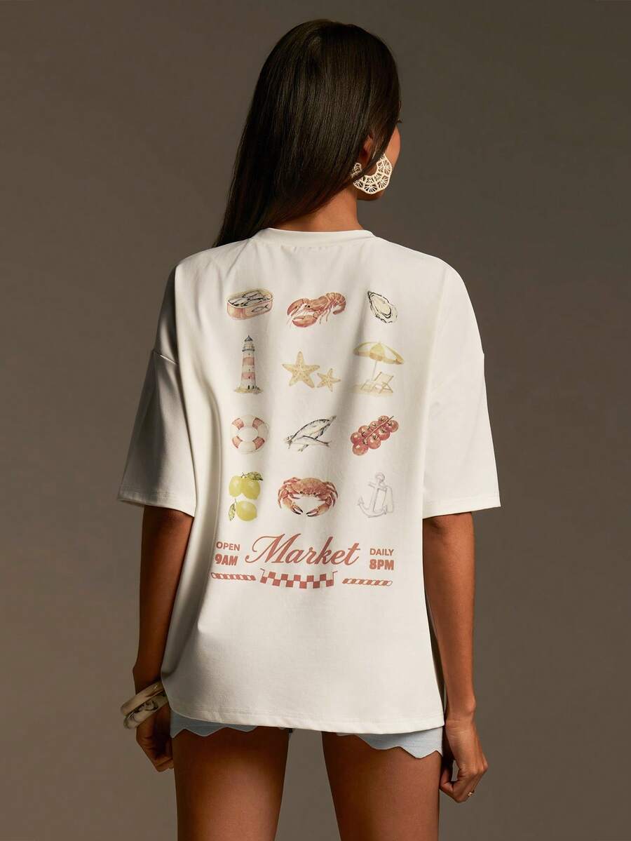 Athîral Women's Casual Round Neck Short Sleeve White Printed T-Shirt, Spring/Summer - White - View 1