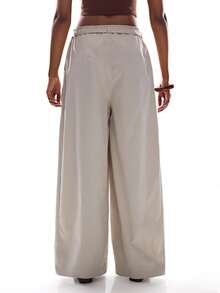 Aveloria Affinna Casual Elastic Waist Drawstring Wide Leg Pants, Retro European Style - Dark Grey - View 2