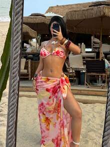 Swim SXY 2026 Nuevas llegadas de trajes de baño para mujer, adecuados para la escuela, vacaciones, citas, té de la tarde, estilo occidental, cruceros, playa, isla, viajes por carretera, todas las estaciones, festivales de música, vacaciones bohemias, vacaciones bohemias, otoño relajado, estilo occidental bohemio. Conjunto de 3 piezas con accesorios metálicos con cuentas florales, conjunto de dos piezas de traje de baño tropical para vacaciones en la playa, falda, conjunto de ropa hawaiana para mujer, conjunto de dos piezas para festival, conjunto de dos piezas Havana Nights, bikini con falda, conjunto de dos piezas floral, pareo, conjunto de dos piezas para la playa, conjunto de dos piezas de verano para vacaciones - Multicolor - Ver 5