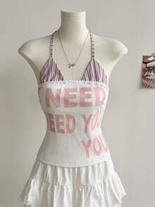 Glimmora Sexy Graphic Lace-Up Camisole Tank Top, Unique Outerwear - White - View 3