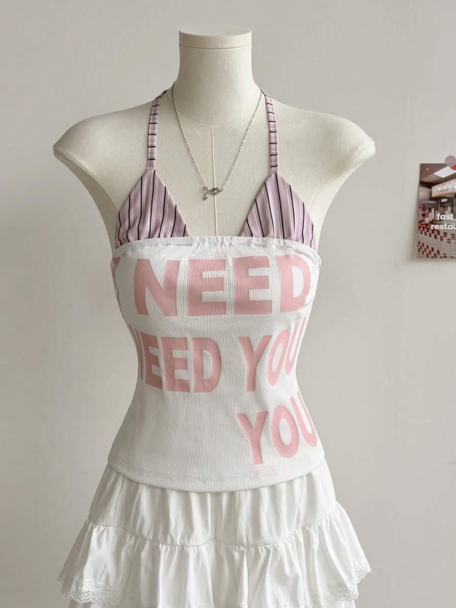 Glimmora 性感印花系带吊带背心，独特外套 - 白色 - 查看 1