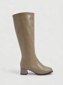 Daringsoles Women's Fashion Versatile Simple Chunky Heel Mid-Calf Boots For Christmas Valentine's Day - Khaki - View 4