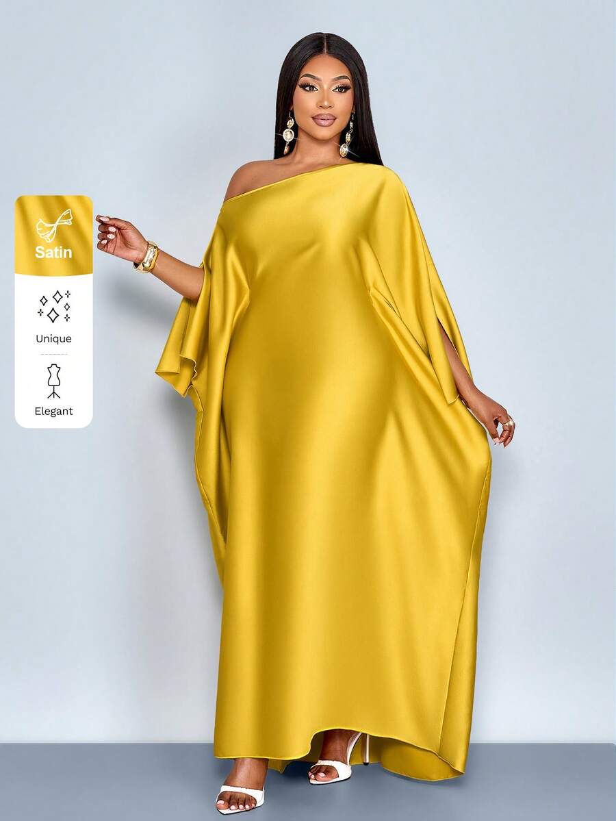 SOLERSUN Vestido largo de verano de tela de satén de unicolor, holgado y casual, para mujer de talla grande. Mangas cortas con abertura, cintura con lazo, espalda con lazo. Ideal para vacaciones en la playa. Nuevo estilo.