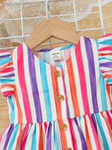 SHEIN Baby Girl Woven Striped Ruffle Hem Casual Dress - Multicolor - View 5