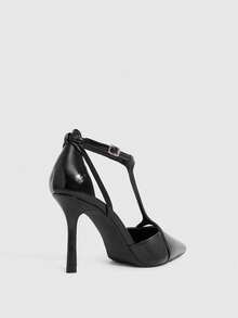 CUCCOO SZL Scarpin Feminino de Bico Fino em Cetim com Decoração de Strass, Elegante e Sofisticado para Casamento - PU preto - Visão 4