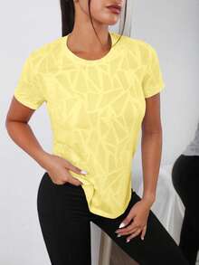 Velisys Velisys Women's Breathable Comfortable Pattern Print Crew Neck Short Sleeve Sports T-Shirt, Summer Gym Shirts - Yellow - View 4