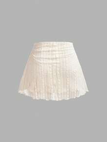 SHEIN MOD Bộ đồ 2 mảnh dành cho nữ mùa hè, màu trơn, chất liệu vải dệt, có dây rút phía trước, gồm áo hai dây và chân váy. - Màu be - Xem 10