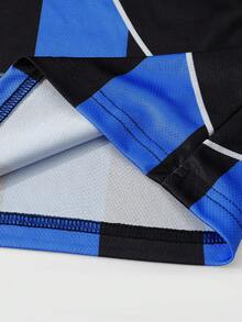 ROMWE MEN Spring Casual Graphic Men'S Casual Numeric Striped Print Polo Shirt, Sports Style - Blue - View 4