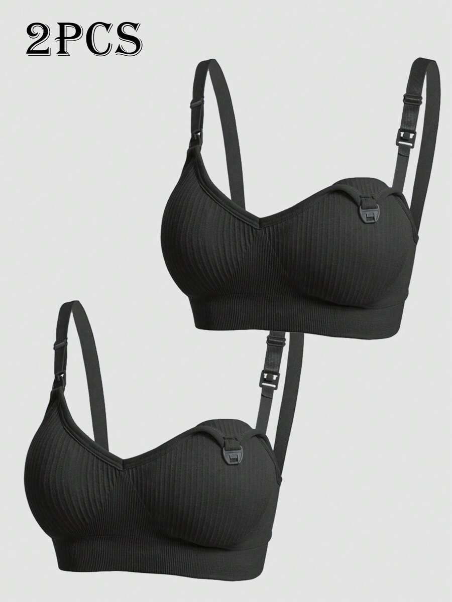 Moonlight&Mama Bộ 2 áo ngực cho bà bầu không đường may, không chảy xệ, chất lượng cao, giá cả phải chăng. - màu đen - Xem 1