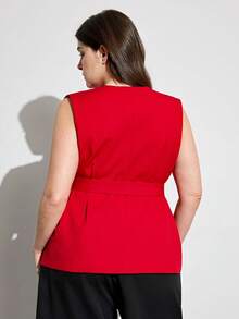 Aveloria Modichic 时尚腰带设计背心，V领款式，配有可调节腰带，适合多种场合。 - 紅色 - 查看 2