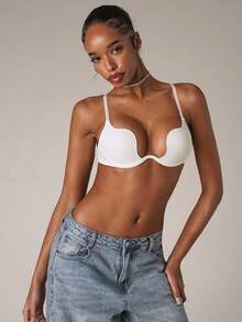 SHEIN BAE Women's Simple Solid Color Padded Push-Up Bra - White - View 5