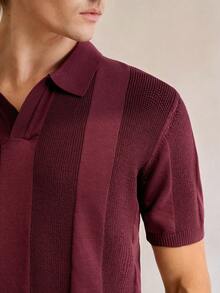 Manfinity CityGents 男士纯色短袖针织上衣，简约时尚，适合夏季 - 酒紅色 - 查看 2