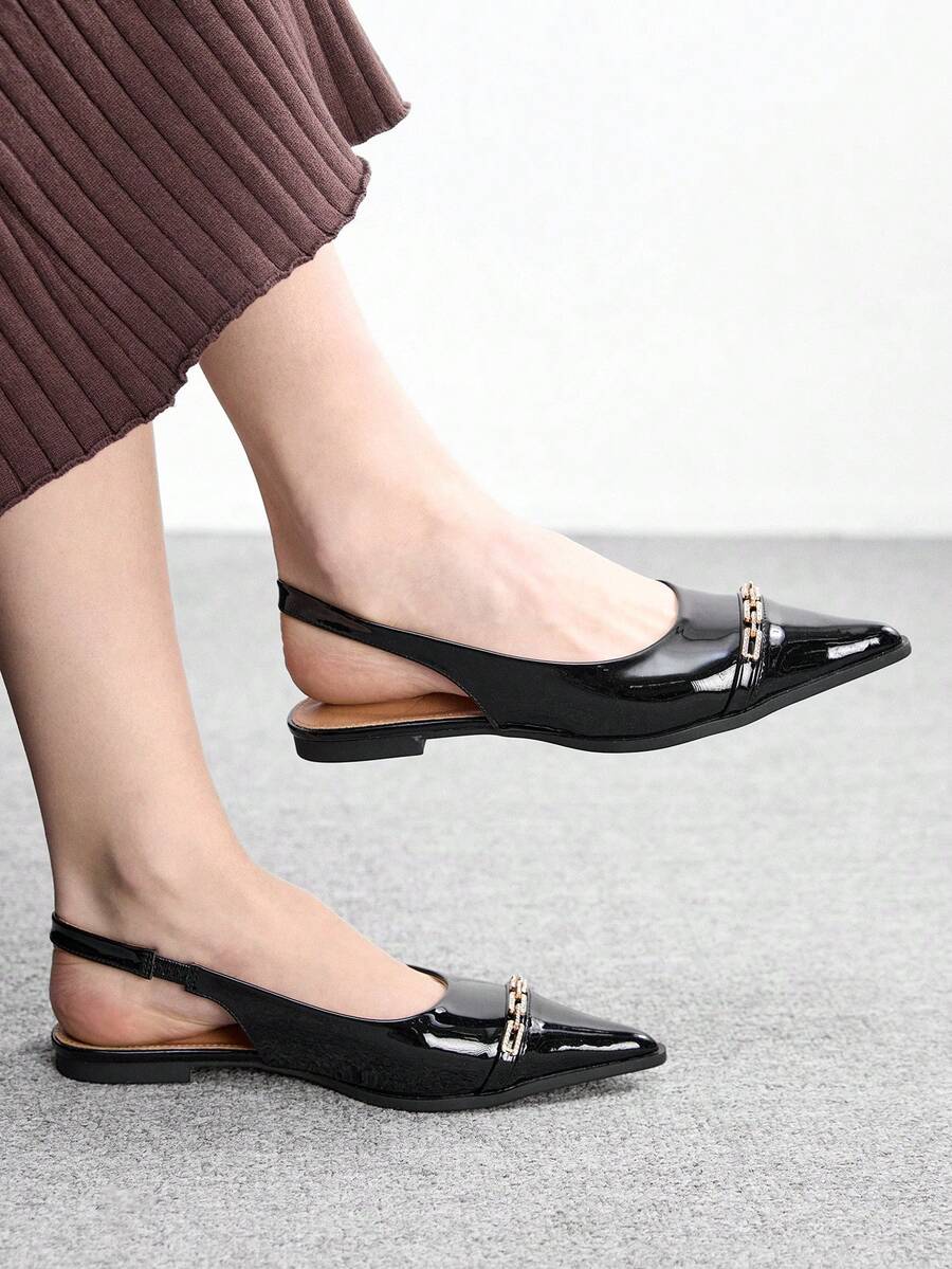 CUCCOO BIZCHIC 亮面漆皮镶钻尖头穆勒鞋 - 黑色 - 查看 1