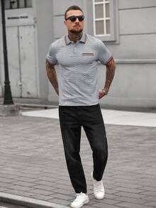 Manfinity CasualCool Men's Striped Short Sleeve Casual Commuter Polo Shirt - Grey - View 3