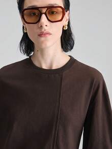 Ontre 2026 New Early Brown Structural Line Waist T-Shirt Dress, Doll Collar Long Dress, Suitable For Modern Urban Party, Back To School Season, Urban Minimalist Fashion Casual Daily, Bohemian Style, Vacation, Festival, Spring - Coffee Brown - View 5