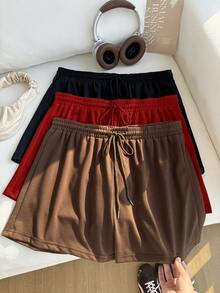 Comfortcana 大码女式纯色抽绳腰休闲宽松短裤 - 彩色 - 查看 7