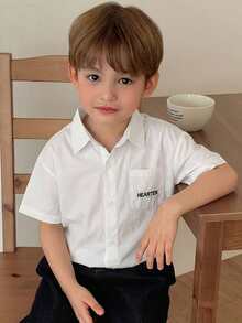 DAZY Young Boy Letter Print Pocket Front Button Casual Short Sleeve Shirt - White - View 4