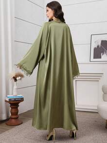 Al Najma Elegant Embroidered Floral Trim Abaya Robe - Green - View 3