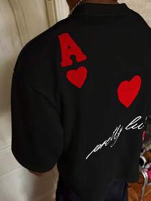 PAVTROS Men's Round Neck Letter & Heart Print Casual Everyday Short Sleeve T-Shirt - Black - View 4