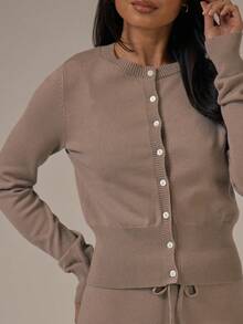 MUSERA Fitted Knit Button Through Cardigan Spring Summer Cute Cosy Cottage Core Spring Dew - Khaki - View 2
