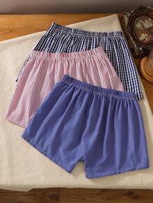 3pcs/Set Striped & Plaid Print Men's Airy Pants - Multicolor - View 2