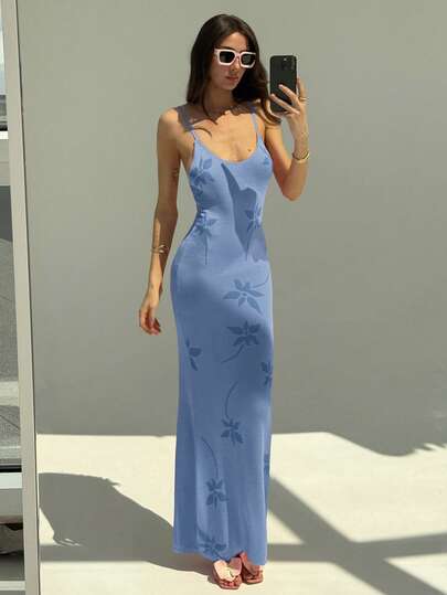 Aloruh Đầm len dệt kim in hoa màu hồng lãng mạn cho nữ, thích hợp cho buổi hẹn hò lãng mạn hoặc kỳ nghỉ xuân/hè.