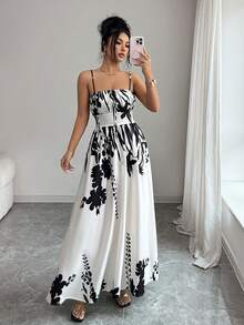 SHEIN Raffinéa Women's Summer Sleeveless Dress, Elegant For Commuting, Backless, Lace Trim - Apricot - View 3