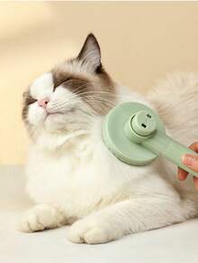 PETSIN 1入組不鏽鋼寵物梳，綠色脫毛美容刷，具有按摩功能，適用於貓咪 - 綠色 - 查看 2