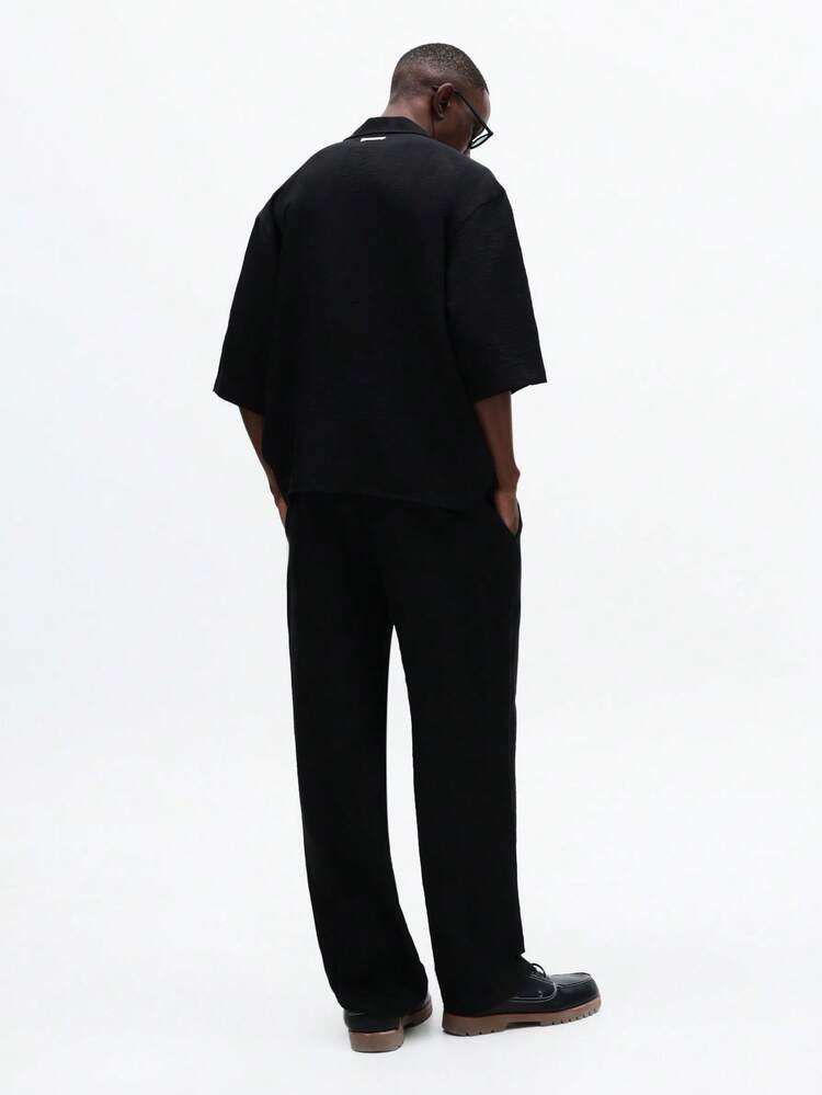 Collared Shirt And Wide Leg Pants Set