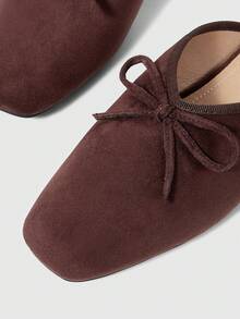 Sleekvia Women Shoes Small Square Toe Flat Bottom Brown Suede Bow Women's Mules Slippers Women's Flat Shoes Daily Commuting Lazy Half Drag Low Vamp Mules Shoes Women's Shoes - Coffee Brown - View 8