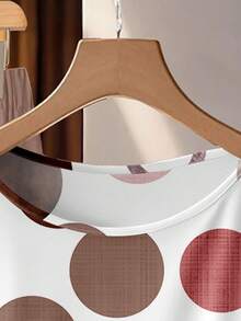 SHEIN Clasi Bộ 2 món gồm áo sơ mi buộc dây phía trước in họa tiết chấm bi và quần ống đứng dáng rộng, thích hợp cho kỳ nghỉ xuân/hè. - Nhiều màu - Xem 4