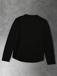 GENIUS ODE Streetwear Dark Angel Print Long Sleeve T-Shirt, Loose Fit Crew Neck Graphic Tee For Men - Black - View 2