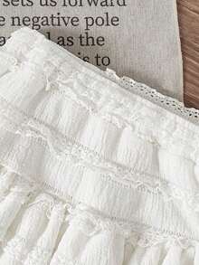 Genkimix Kids 女童甜美可爱纯色针织提花双层蛋糕裙，适合日常穿着、运动和度假 - 白色 - 查看 4