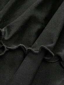 SHEIN MOD 女士纯色荷叶边无肩带时尚连衣裙 - 黑色 - 查看 6