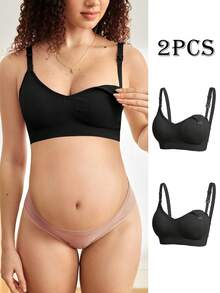 Moonlight&Mama Bộ 2 áo ngực cho bà bầu không đường may, không chảy xệ, chất lượng cao, giá cả phải chăng. - màu đen - Xem 6