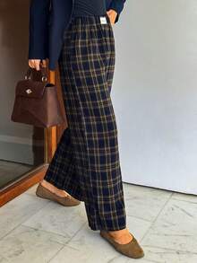 Aidyla Women's Plaid Brushed Elastic Waist Casual Loose Pants, Autumn Plaid Pants Women Pants Casual Casual Checkered Pants Plaid Check Trousers Checkered Pants - Multicolor - View 7