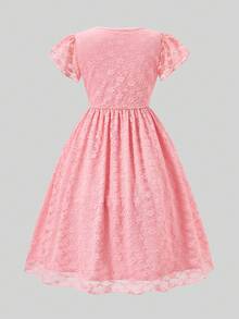 Sweet Style Yellow Lace A-Line Cap Sleeve Dress For Tween Girls, Lightweight For Spring/Summer, Suitable For Holidays And Daily Wear - Baby Pink - View 2