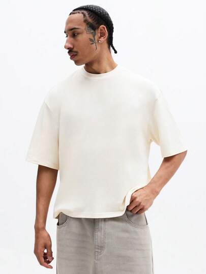 SUMWON Camiseta de algodón de cuello redondo y manga corta con corte regular para uso casual diario