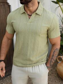 Manfinity RSRT Męska, teksturowana, krótka, casualowa koszulka polo do pracy - Oliwkowy zielony - Zobacz 4
