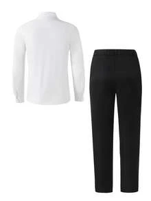 三件套青少年男士绅士套装 - 白色衬衫 + 黑色长裤 + 领结，绅士西装，商务优雅，适合学校、生日派对、休闲等场合，简约风格 - 彩色 - 查看 2