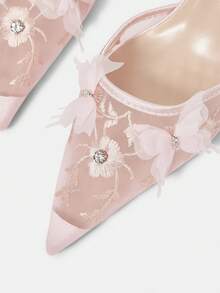 CUCCOO HITCHD Zapatos de mujer para las cuatro estaciones, nuevos zapatos de tacón alto con bordado de mariposa y flor, puntera fina, elegantes y sexys, con malla, correa en el talón, zapatos de tacón alto elegantes y de moda para boda, San Valentín, tarde de té elegante - Rosa claro C - Ver 5