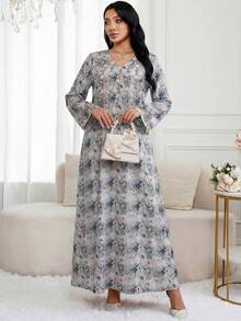 Yasmyna Đầm Ả Rập dáng rộng, dài tay, cổ chữ V in hoa dành cho nữ - Nhiều màu - Xem 6