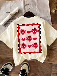 DrmWander Kỳ nghỉ, Mùa xuân, Trang phục nghỉ dưỡng dành cho nữ, Áo thun in hình trái tim dễ thương mùa xuân, Áo thun tay ngắn in hình. - Màu be - Xem 4